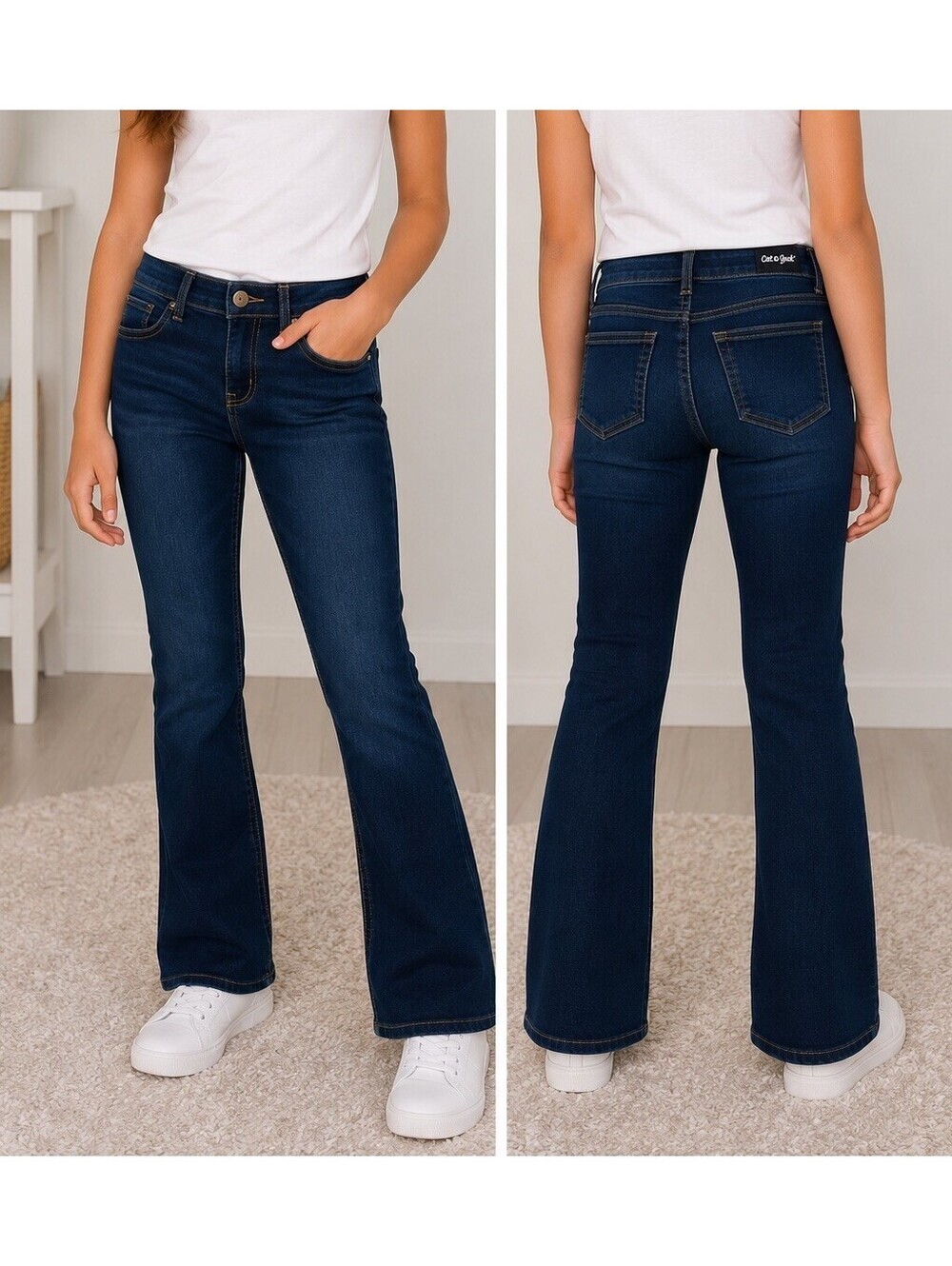 Cat & Jack Super Stretch Bootcut Jeans Girls Size 10 Dark Wash Classic Denim